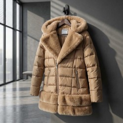 Луксозно зимно дамско яке с пухена якя L-XXL размер внос от ИТАЛИЯ.