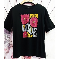 Дамска блуза ЦВЕТЯ М-XL размер в черно.