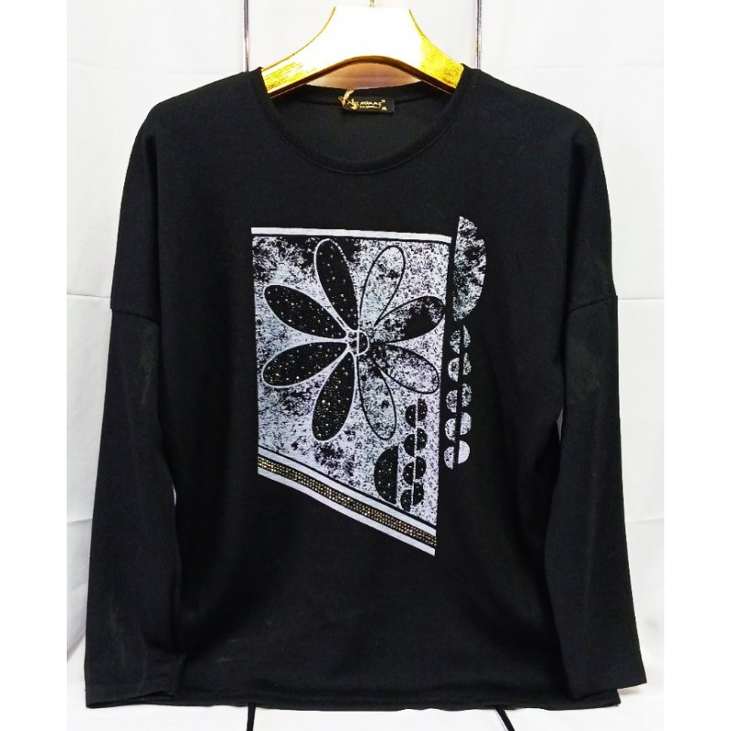 Дамска блуза ЦВЕТЕ M-XL в черно.