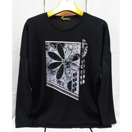 Дамска блуза ЦВЕТЕ M-XL в черно.
